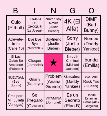 Bingo Musical de Marti <3 Bingo Card