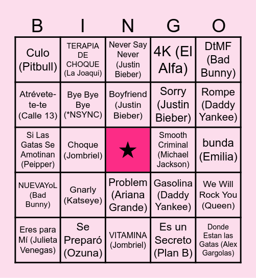 Bingo Musical de Marti <3 Bingo Card