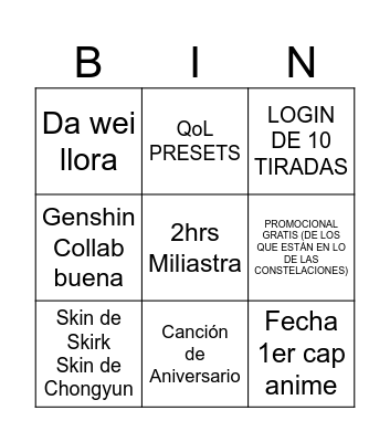 Livestream 7.1 Bingo Card