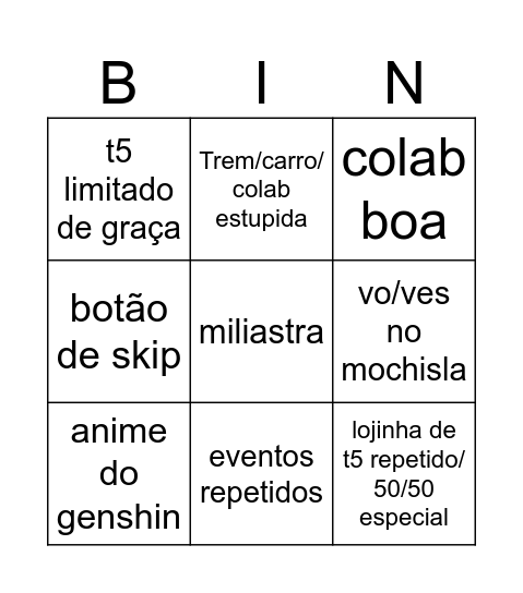 Untitled Bingo Card