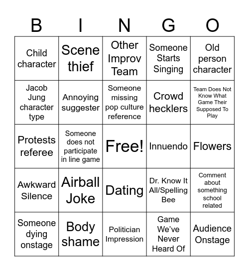 Improv Show Bingo Card