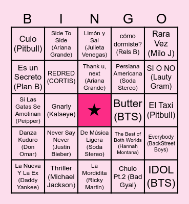 Bingo Musical de Marti <3 Bingo Card