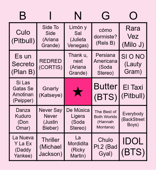 Bingo Musical de Marti <3 Bingo Card