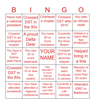 HAC DST Sisterhood Bingo Card