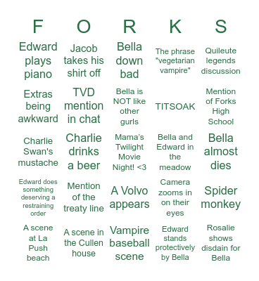 Twilight Move Night Bingo Card