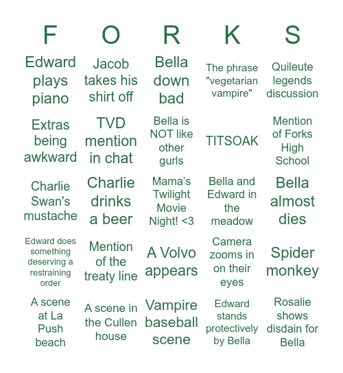 Twilight Move Night Bingo Card