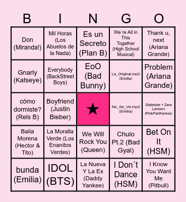 Bingo Musical de Marti <3 Bingo Card