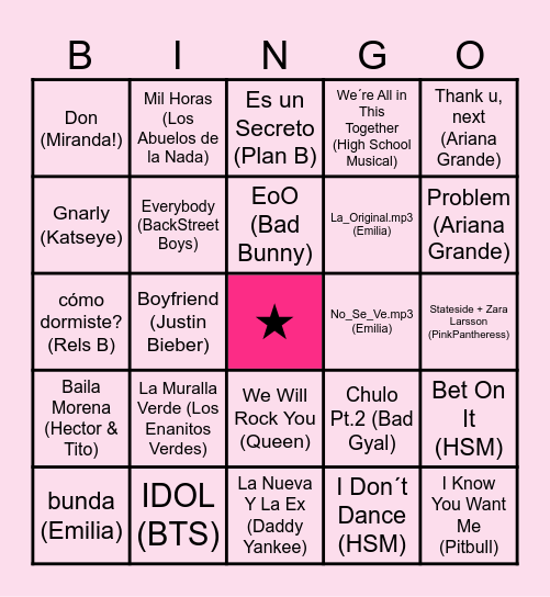 Bingo Musical de Marti <3 Bingo Card