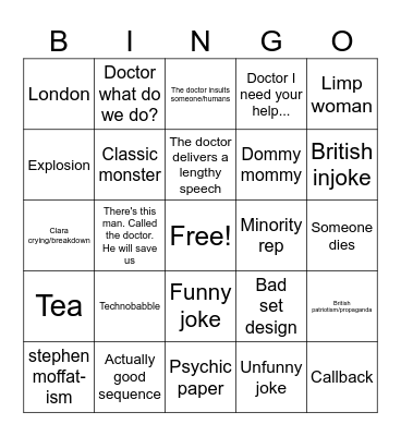 Doctor Who bingo Card