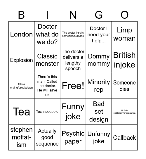 Doctor Who bingo Card