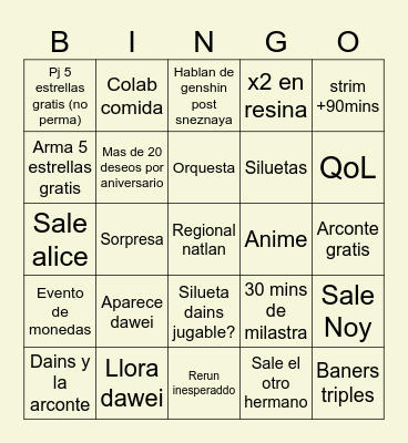 Untitled Bingo Card