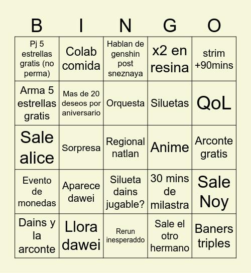 Untitled Bingo Card