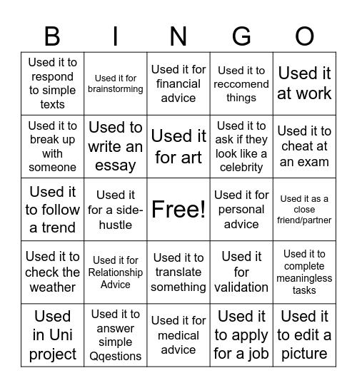 Anti AI Bingo Card