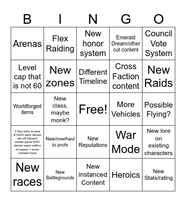 Classic + Bingo Card