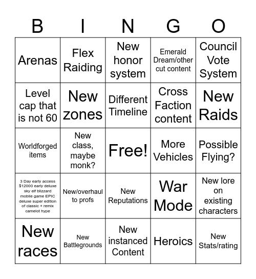 Classic + Bingo Card