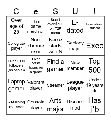CeSU Icebreaker Bingo Card