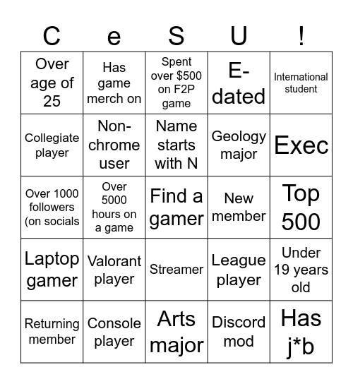 CeSU Icebreaker Bingo Card