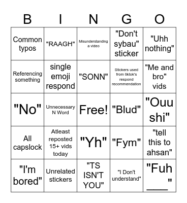 Roy tiktok bingo Card