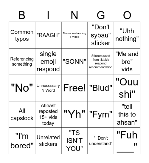 Roy tiktok bingo Card