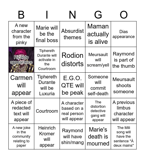 Canto X predictions Bingo Card
