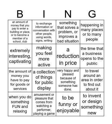 Leisure time Bingo Card