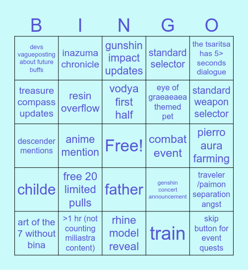 Special Program Bingo Card