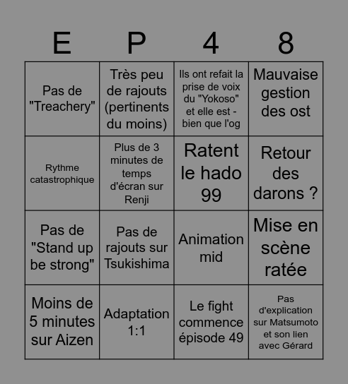 Bingo EP 48 Bingo Card