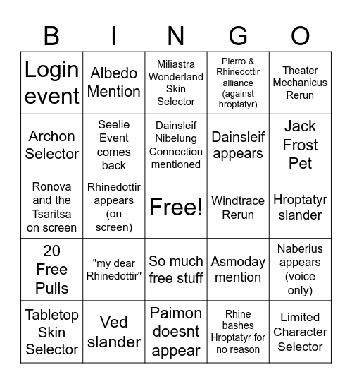 7.1 Livestream Bingo Card