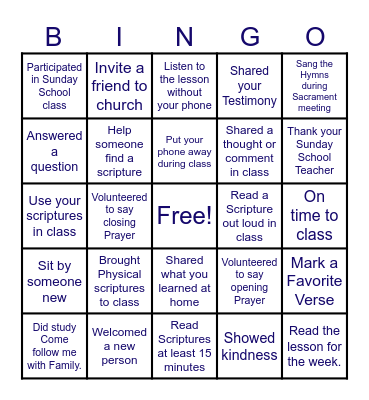 K9 Youth Sunday School BINGO Card