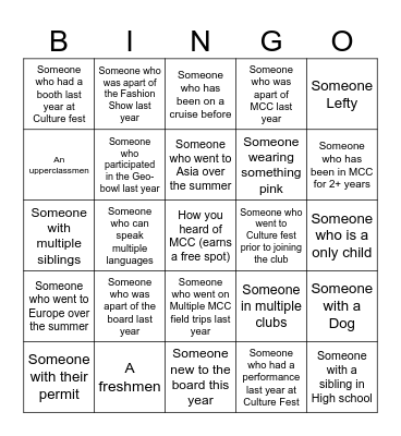 Questions ? Bingo Card