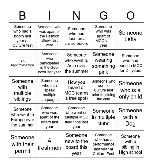 Questions ? Bingo Card