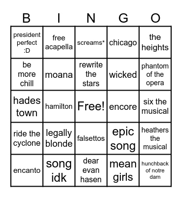 kaelix musical karaoke 09/12 Bingo Card