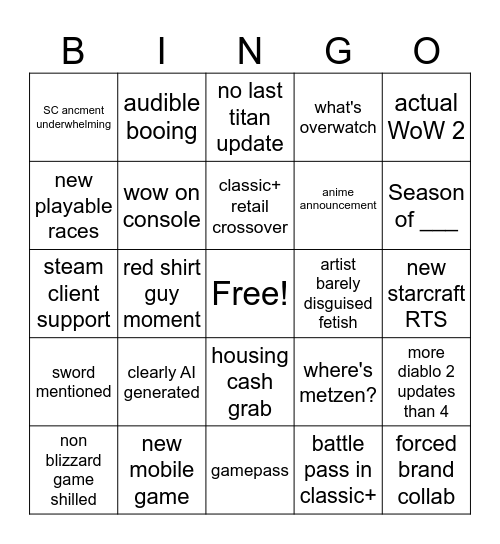 blizzcon 26 bingo Card