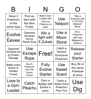 Pokemon Firered Bingo Card
