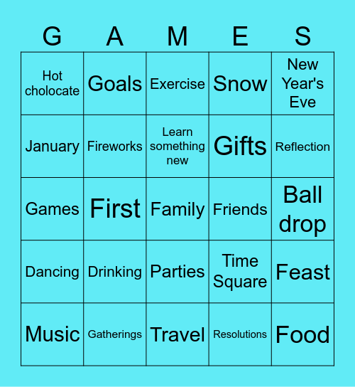 New Year Bingo Card