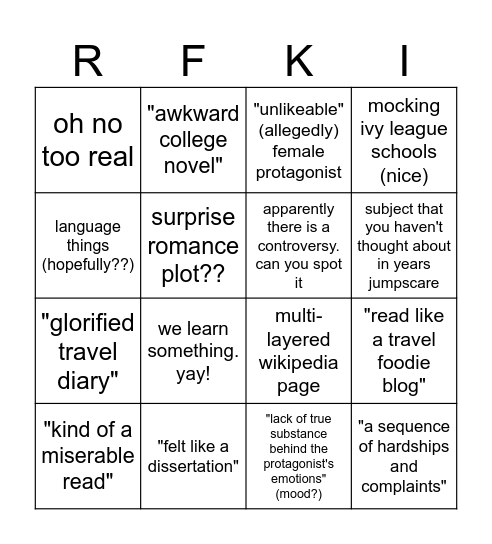book club bingo Card