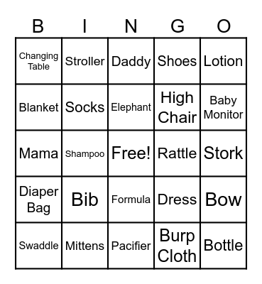 Baby shower Bingo Card