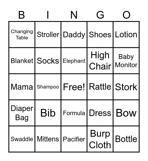 Baby shower Bingo Card