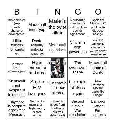 CANTO X BINGO Card