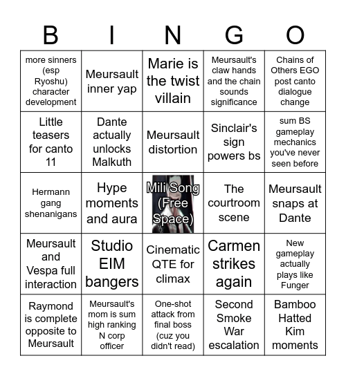 CANTO X BINGO Card