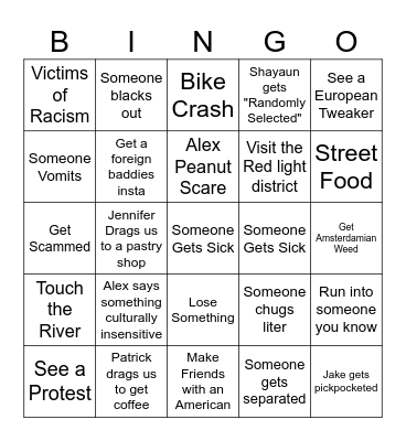 JJAPS In Europe Bingo Card
