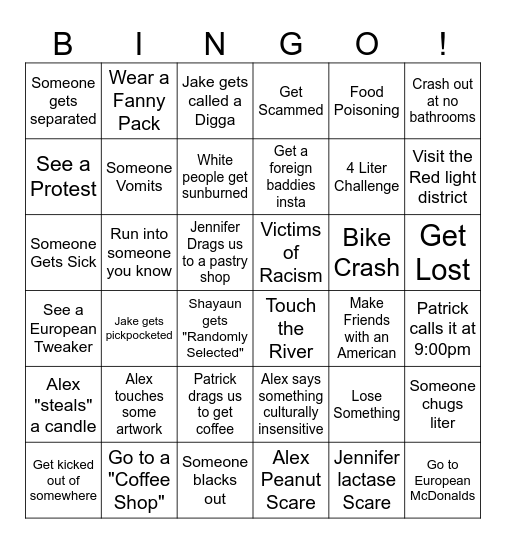 JJAPS In Europe Bingo Card
