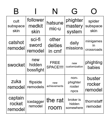 crossrods Bingo Card
