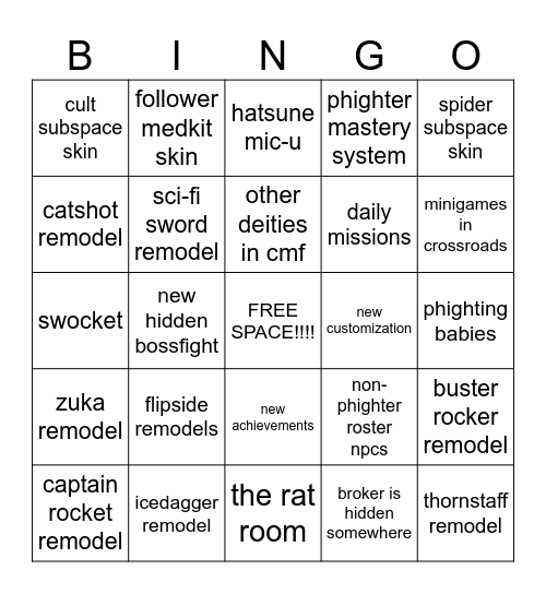 crossrods Bingo Card
