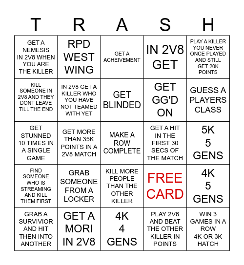 Ultimate DBD Bingo Card