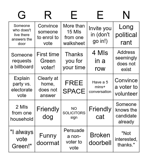 Day of Action Bingo Card