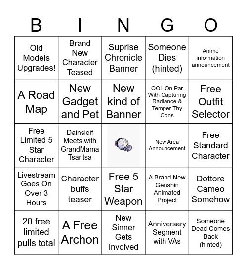 Genshin Anniversary Bingo Card