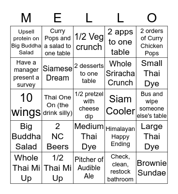 High on Thai Bingo Card