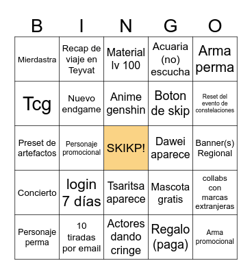 Aniversario Bingo Card