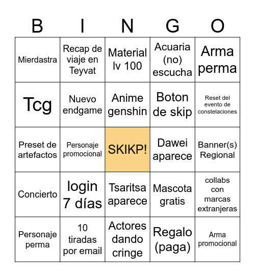 Aniversario Bingo Card